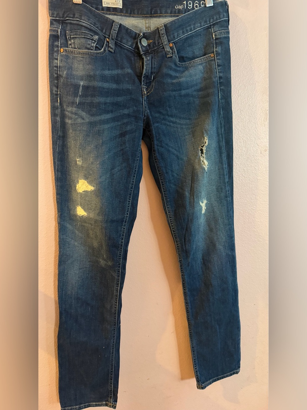 GAP 1969 Women's Dark Blue Distressed Skinny Jeans